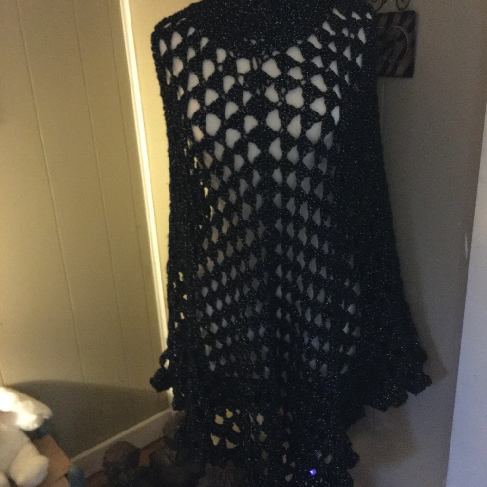 Crochet Handmade Black Poncho
